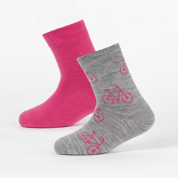 TRIKSE SOKKER Grå/rosa 19-22
